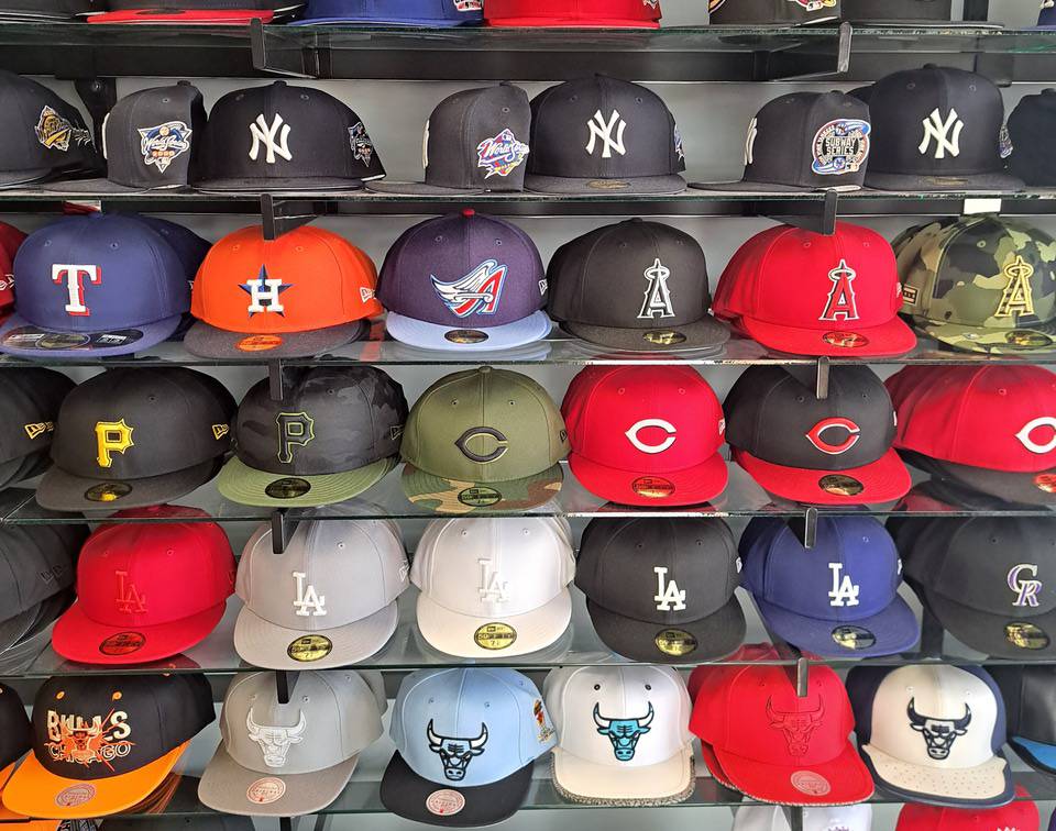lot of hats in the showcase